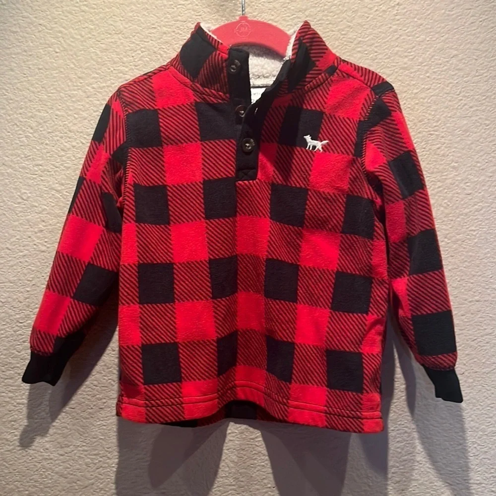 Carter’s Buffalo Plaid Red Black Buffalo Check Fleece Pullover Shirt 24 Months